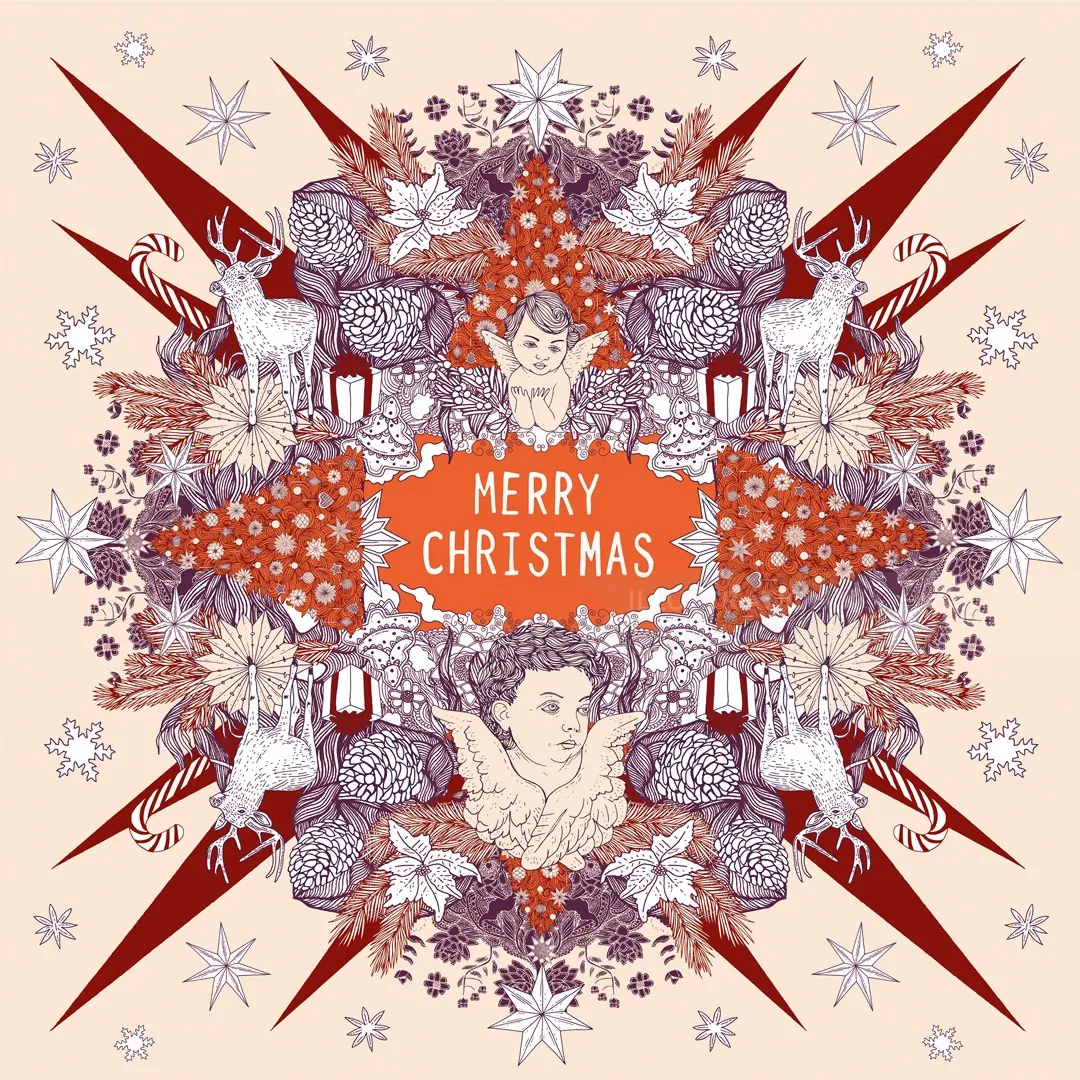 Intricate Christmas design with deer, angels, stars, and foliage by Tobias Göbel