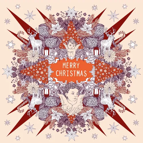 Intricate Christmas design with deer, angels, stars, and foliage by Tobias Göbel