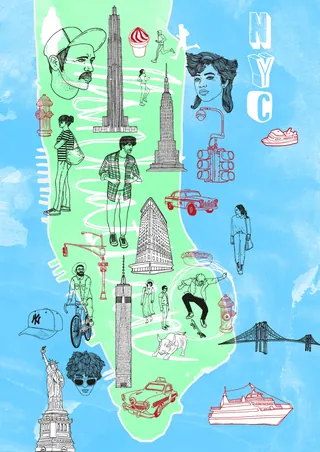 New York City landmarks and icons illustration by Tobias Göbel