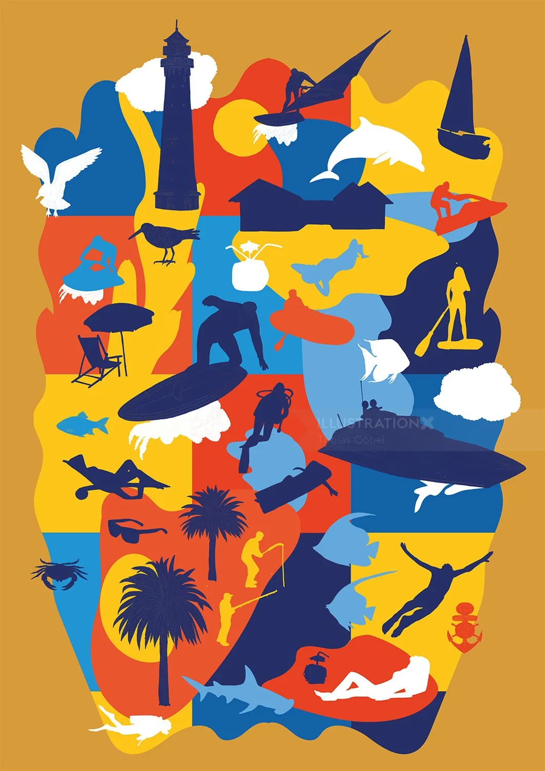 Colorful silhouette collage with landmarks and objects by Tobias Göbel