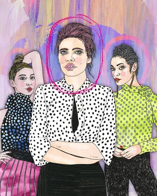 Three women wearing polka dot tops with different colors by Tobias Göbel