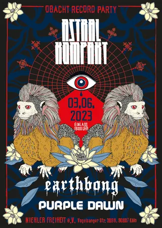 Concert poster with lion illustrations and event text by Tobias Göbel