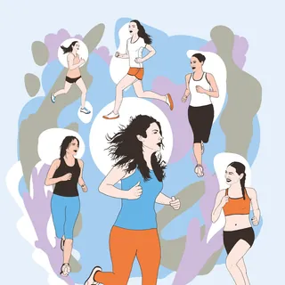 Five women running in colorful sportswear illustration by Tobias Göbel