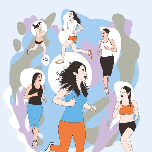 Five women running in colorful sportswear illustration by Tobias Göbel