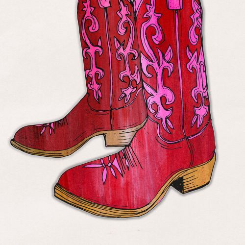 Red cowboy boots with pink floral designs