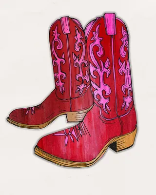 Red cowboy boots with pink floral designs