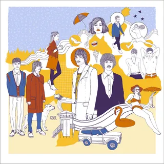 Illustration of various people and objects in a bright, abstract collage