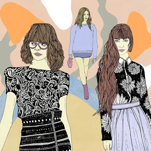 Three fashionable women in patterned and casual clothing illustration
