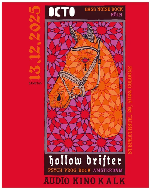 Psychedelic geometric horse poster by Tobias Göbel for Hollow Drifter event