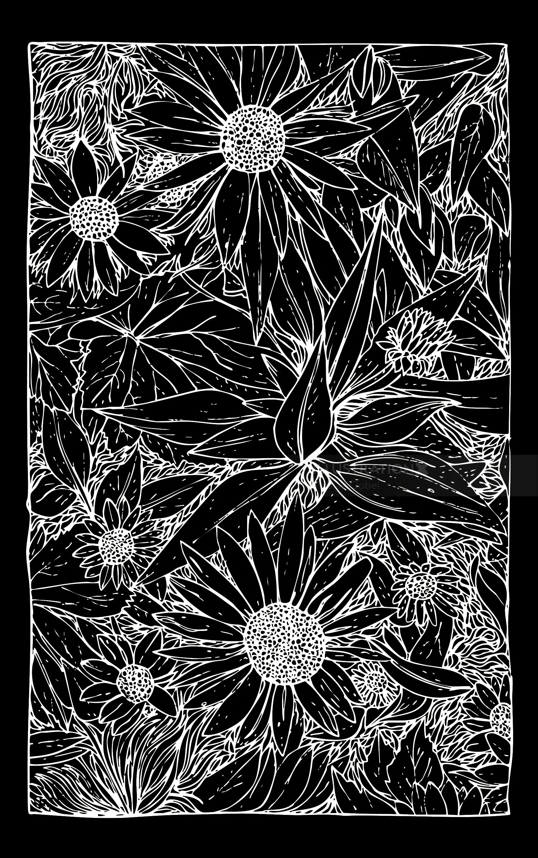 Detailed black and white floral engraving by Tobias Göbel