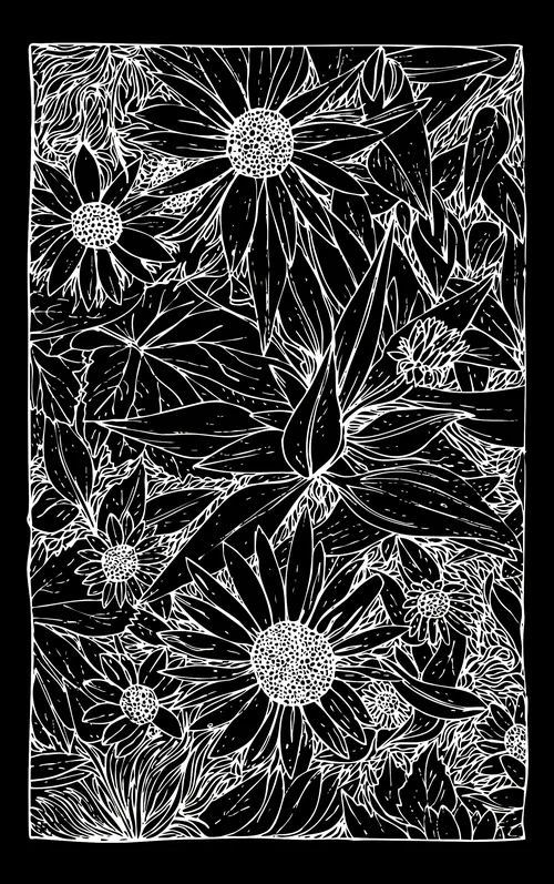 Detailed black and white floral engraving by Tobias Göbel