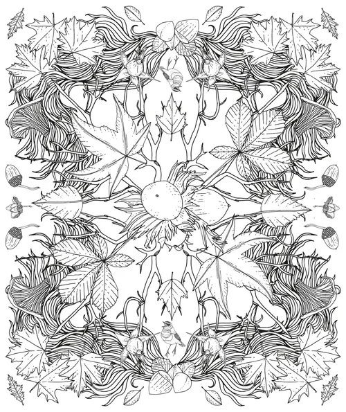 Detailed botanical line art with leaves and acorns by Tobias Göbel