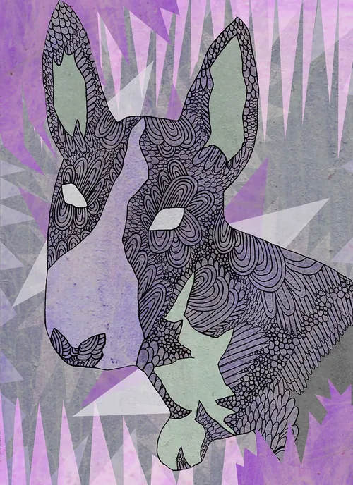 Intricate stylized dog portrait with decorative patterns by Tobias Göbel