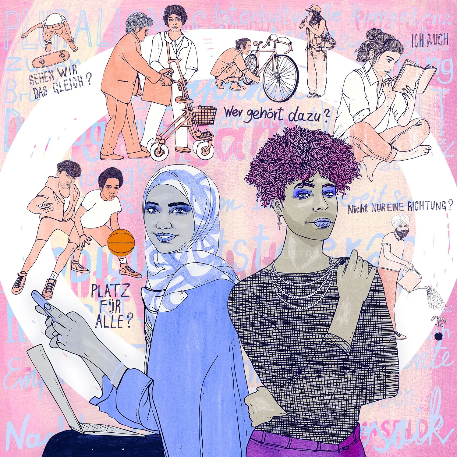 Illustration of diverse people discussing equality and inclusion by Tobias Göbel