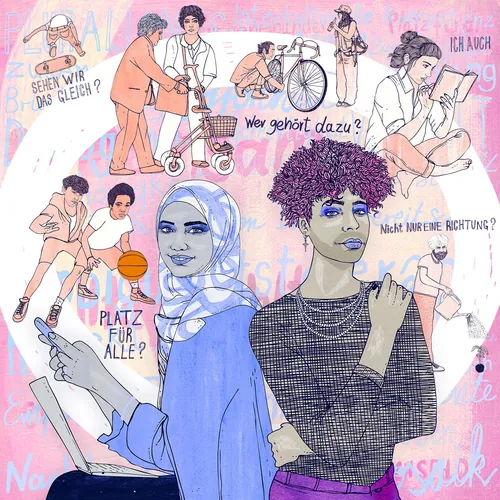 Illustration of diverse people discussing equality and inclusion by Tobias Göbel