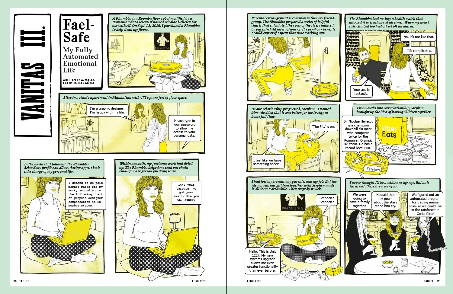Comic strip depicting a woman using automated sexual devices and technology by Tobias Göbel