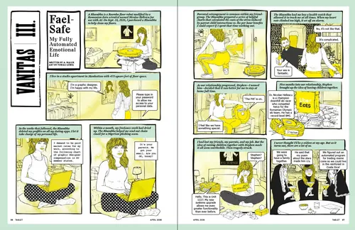 Comic strip depicting a woman using automated sexual devices and technology by Tobias Göbel