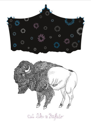 线条艺术布和野牛
