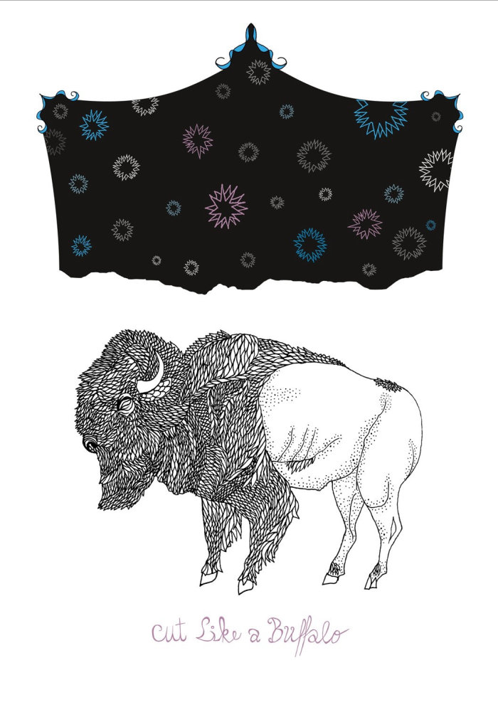 Line art cloth and bison
