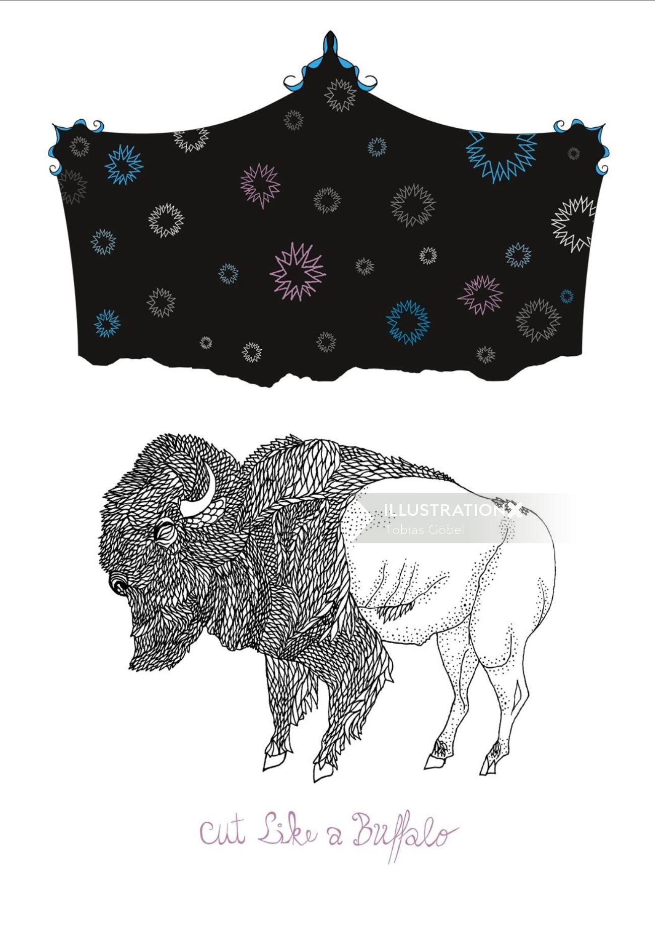 Tissu d&#39;art en ligne et bison