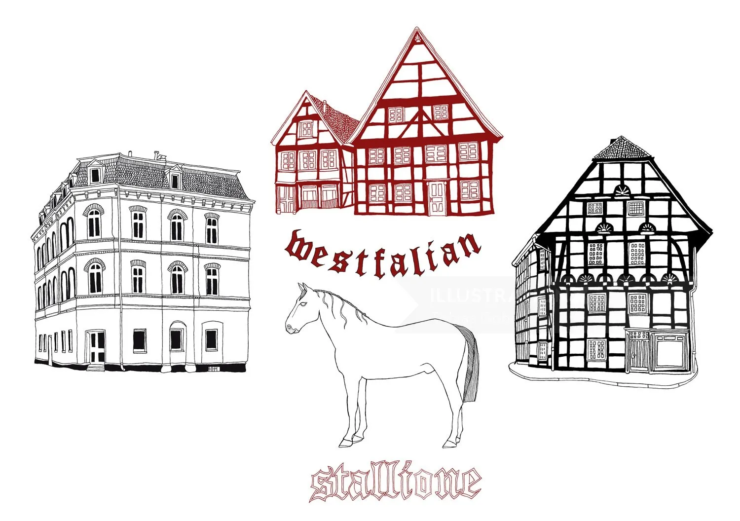 Architecture building and stallione horse
