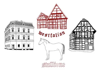 Architecture building and stallione horse
