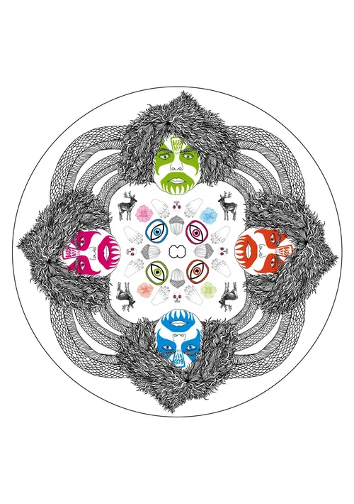 Graphic illustration of colored faces
