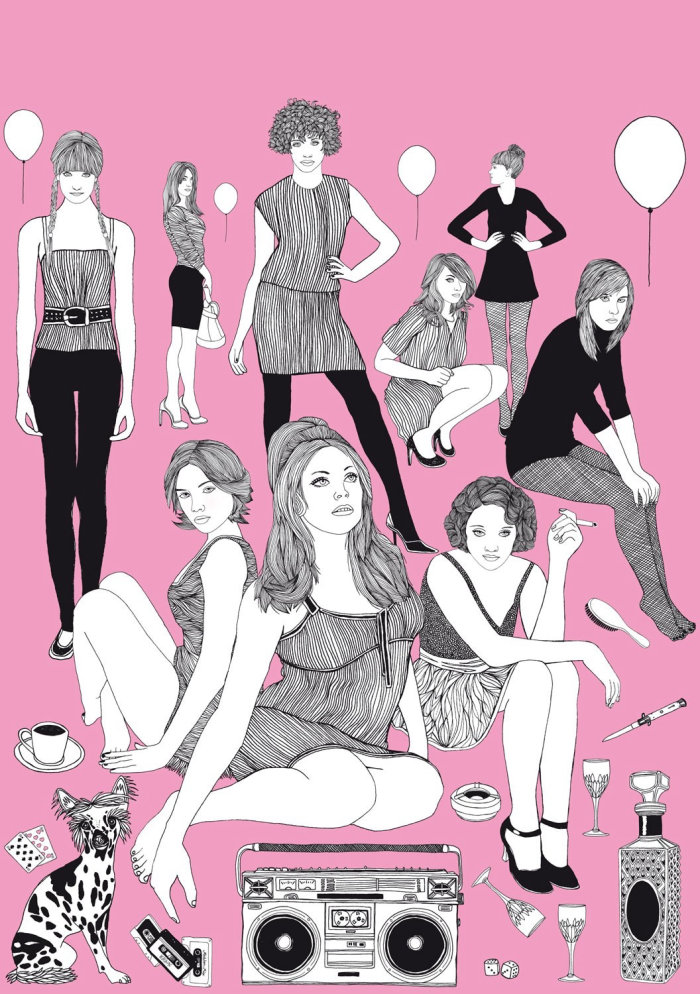美丽的女孩，在不同风格的衣服的插图