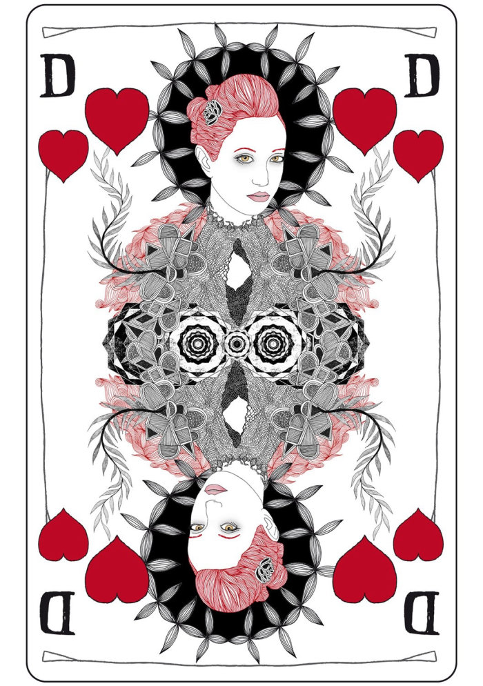Beauty on playing card hearts
