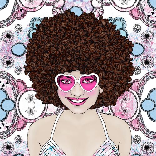 Fashion illustration of curly hair girl