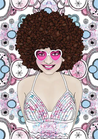 Fashion illustration of curly hair girl