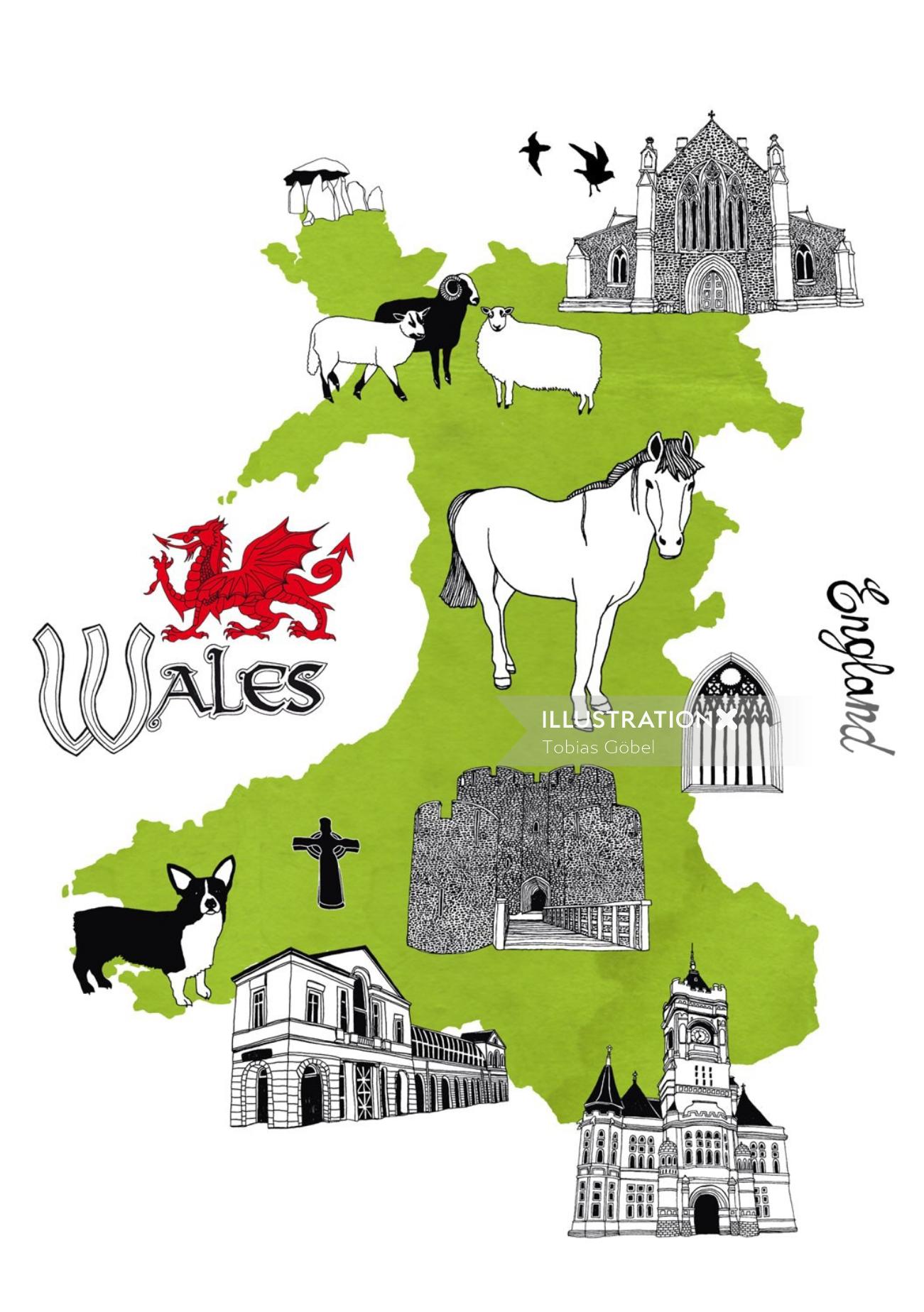 Cartes Pays de Galles d&#39;Englad