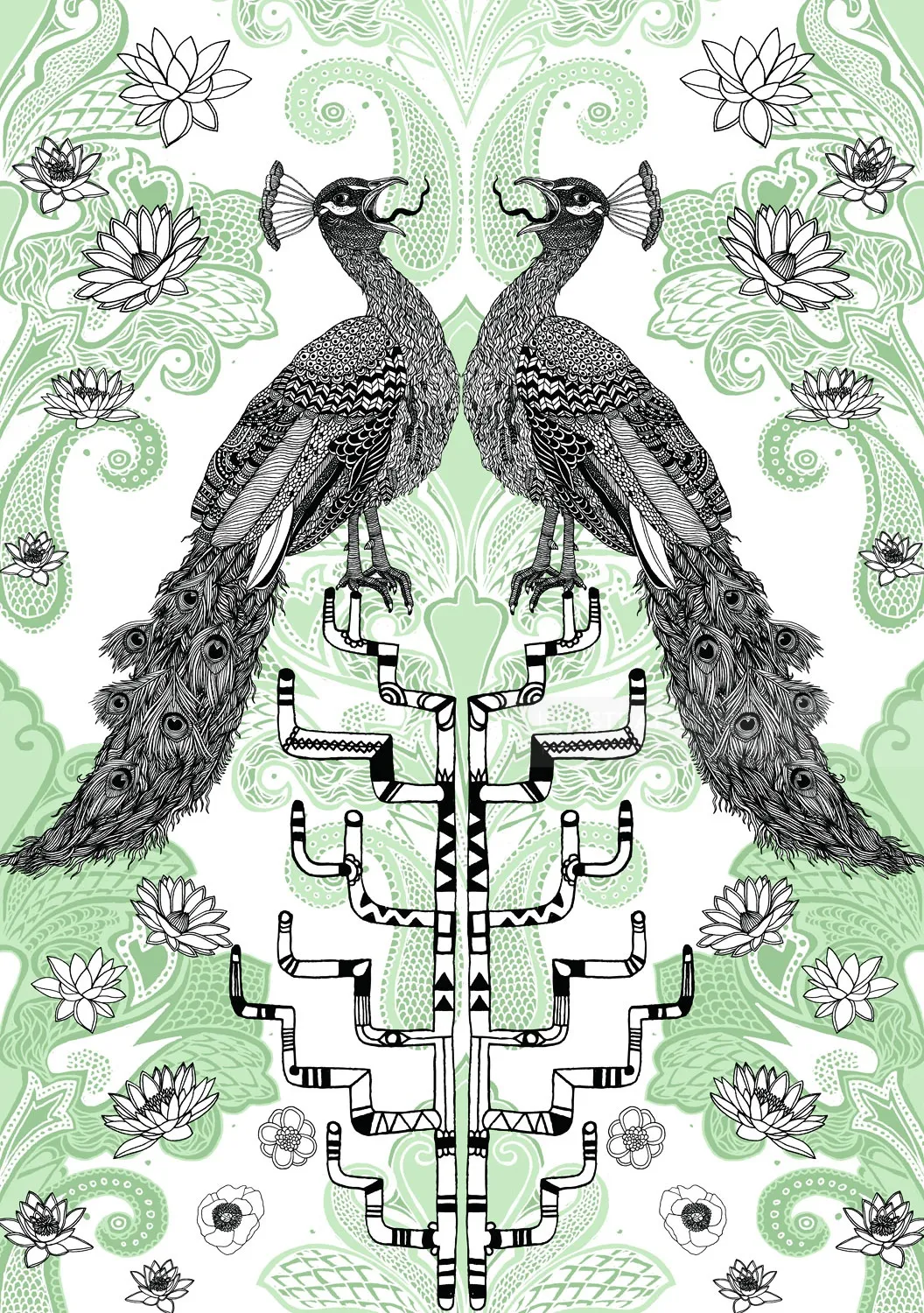 Graphic peacock sitting
