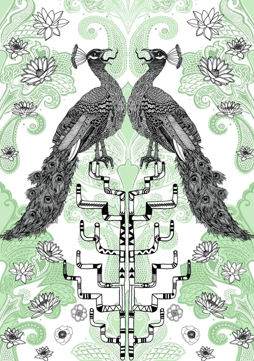 Graphic peacock sitting
