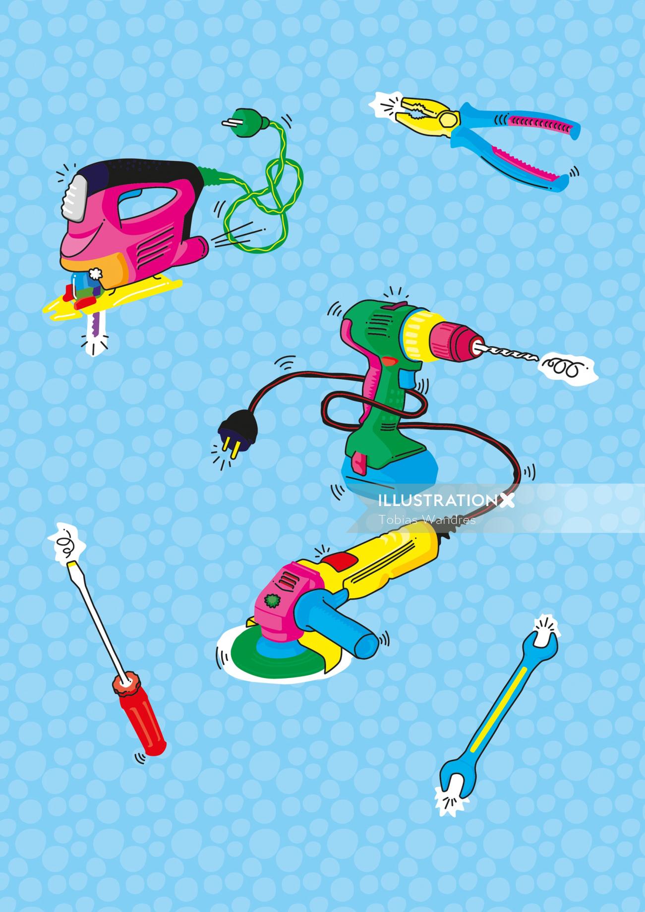 Diseño gráfico de los iconos de herramientas de maquinaria por Tobias Wandres