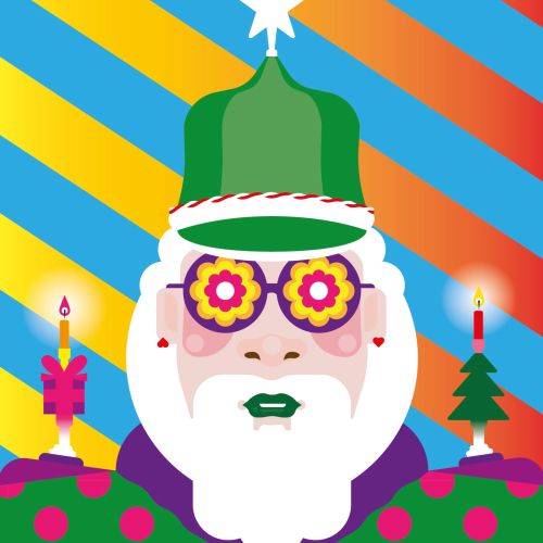 Colorful Santa Claus with floral glasses and green hat by Tobias Wandres