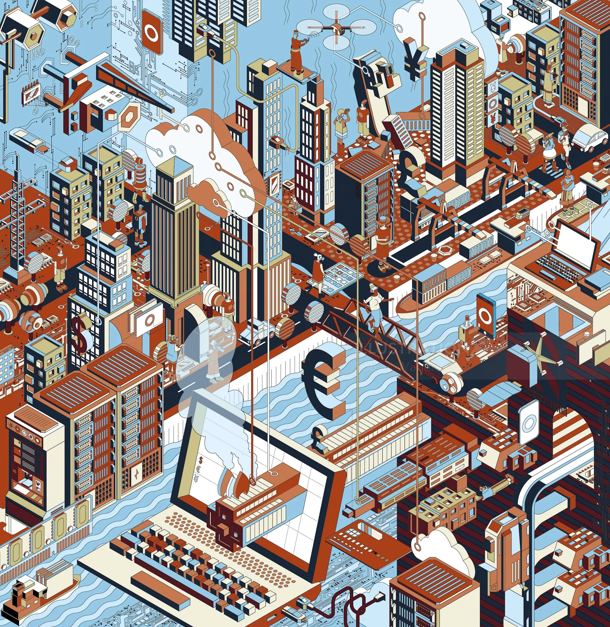 Isometric cityscape with euro symbol and buildings by Tobias Wandres