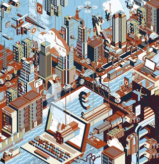 Isometric cityscape with euro symbol and buildings by Tobias Wandres