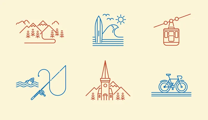 Line art icons of outdoor activities and landscapes by Tobias Wandres