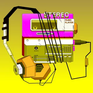 Retro stereo music player and geometric headphones illustration by Tobias Wandres