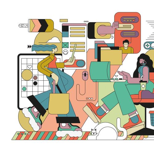 Digital artwork of two people working with creative tools by Tobias Wandres
