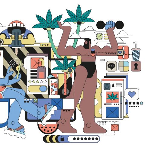 Abstract digital artwork with human figures and technology by Tobias Wandres