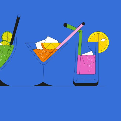 Illustration of three colorful cocktails with straws and lemon slices by Tobias Wandres