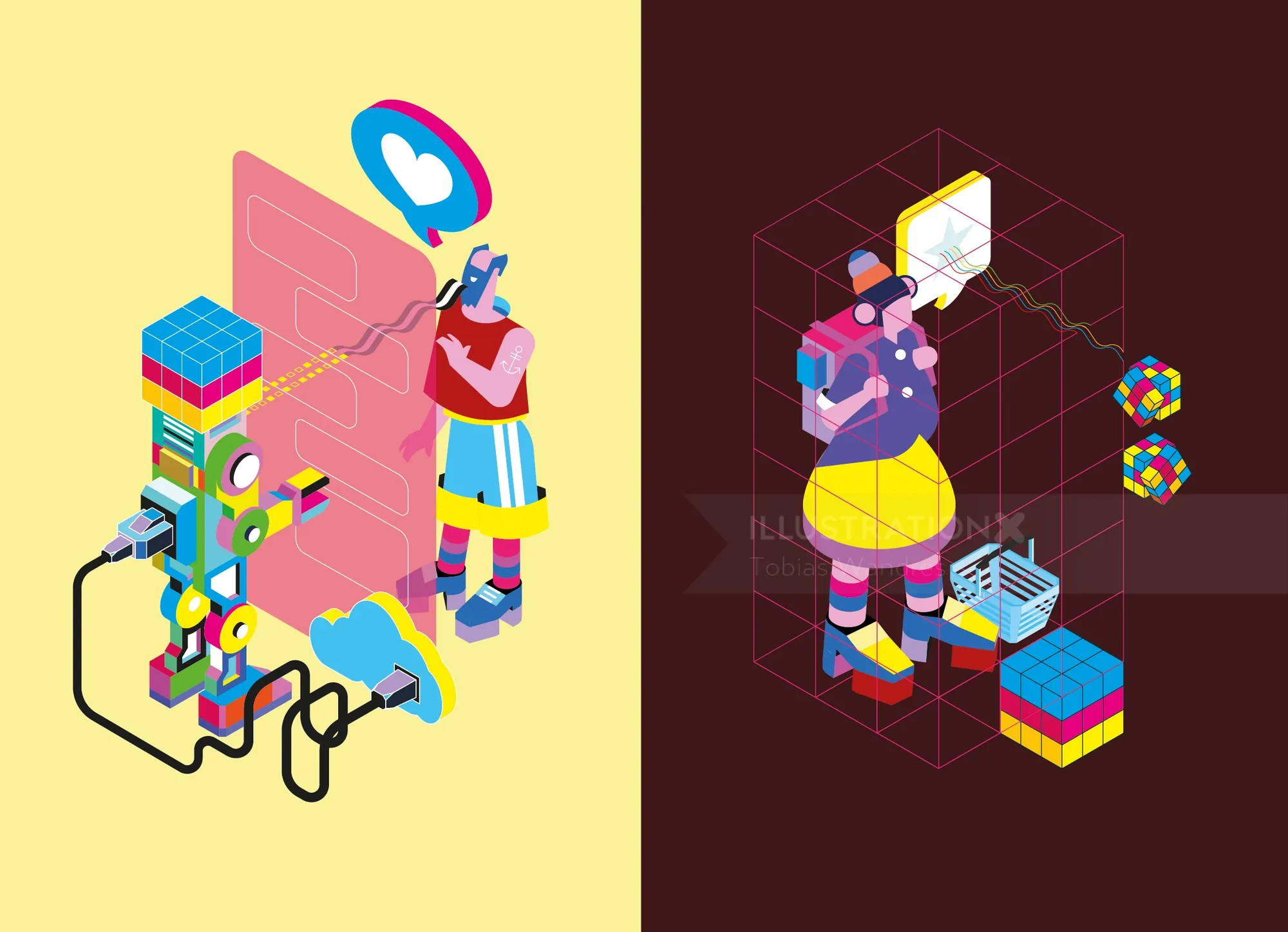 Illustration of digital interaction and virtual reality by Tobias Wandres