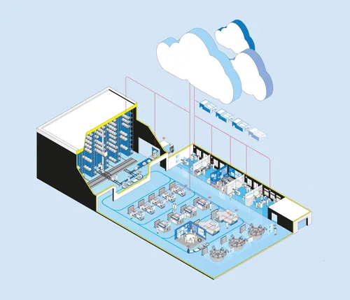 Isometric office layout connected to cloud network by Tobias Wandres