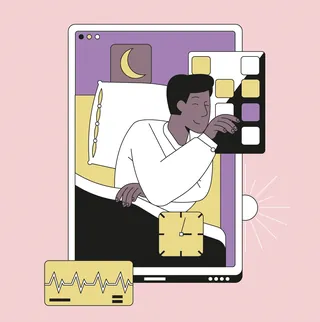Person relaxing in bed with digital sleep tracking apps by Tobias Wandres