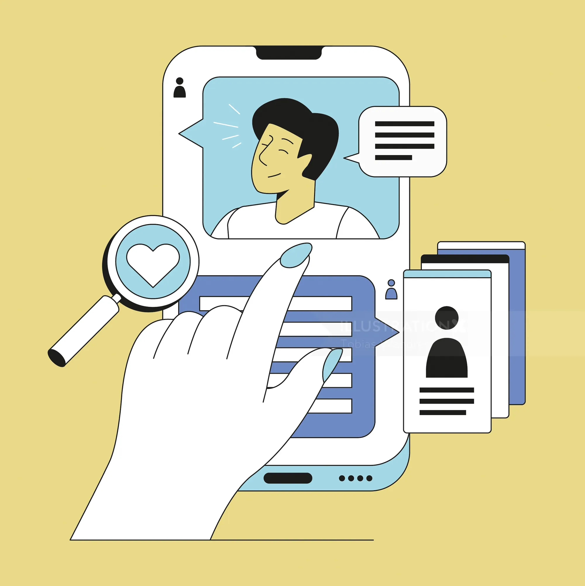 Hand interacting with digital profiles on smartphone by Tobias Wandres