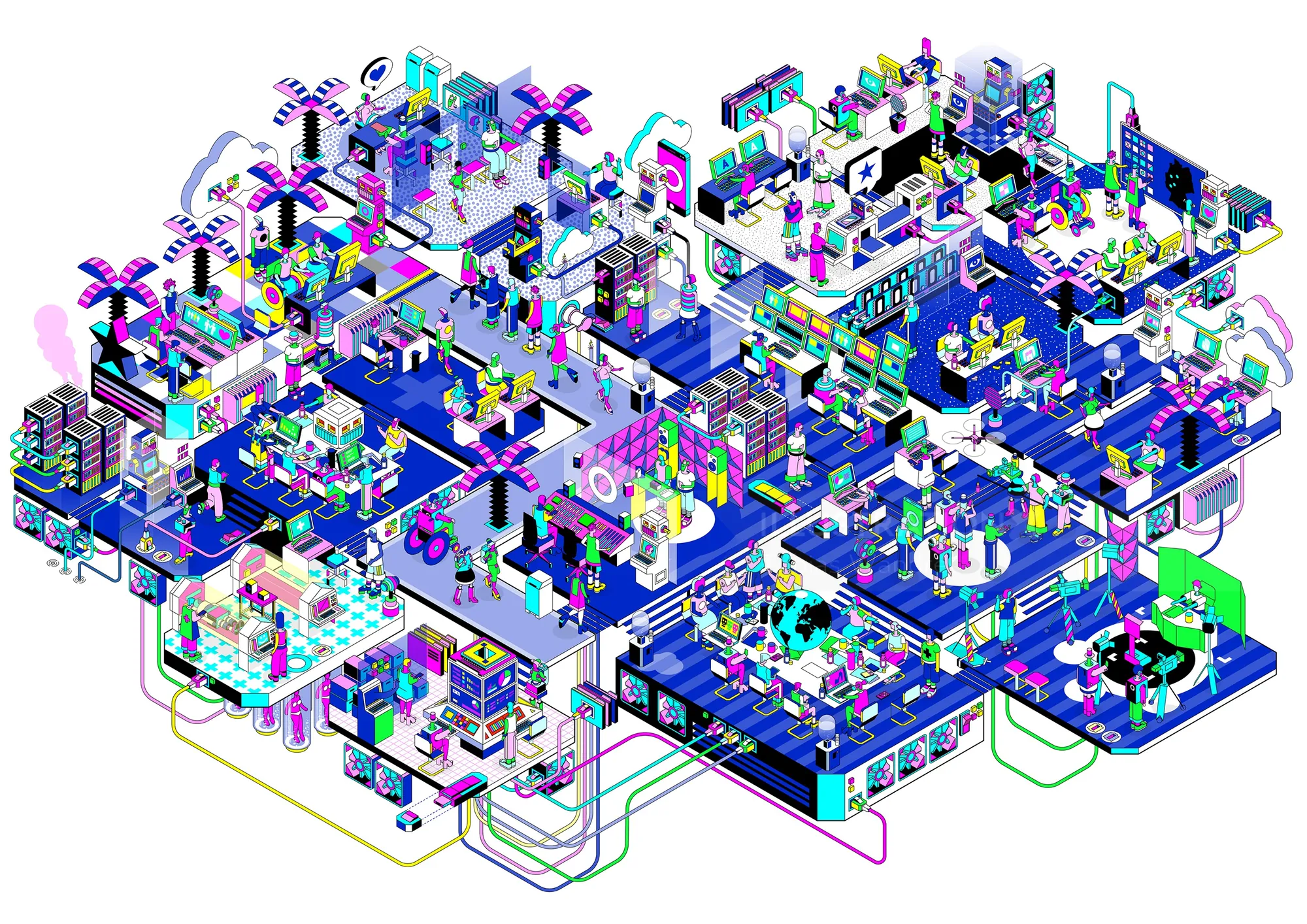 Isometric technology office illustration by Tobias Wandres