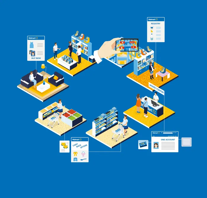 Isometric digital shopping and retail environment illustration by Tobias Wandres