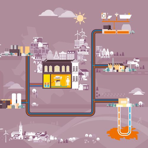 Stylized urban energy and water supply system illustration by Tobias Wandres